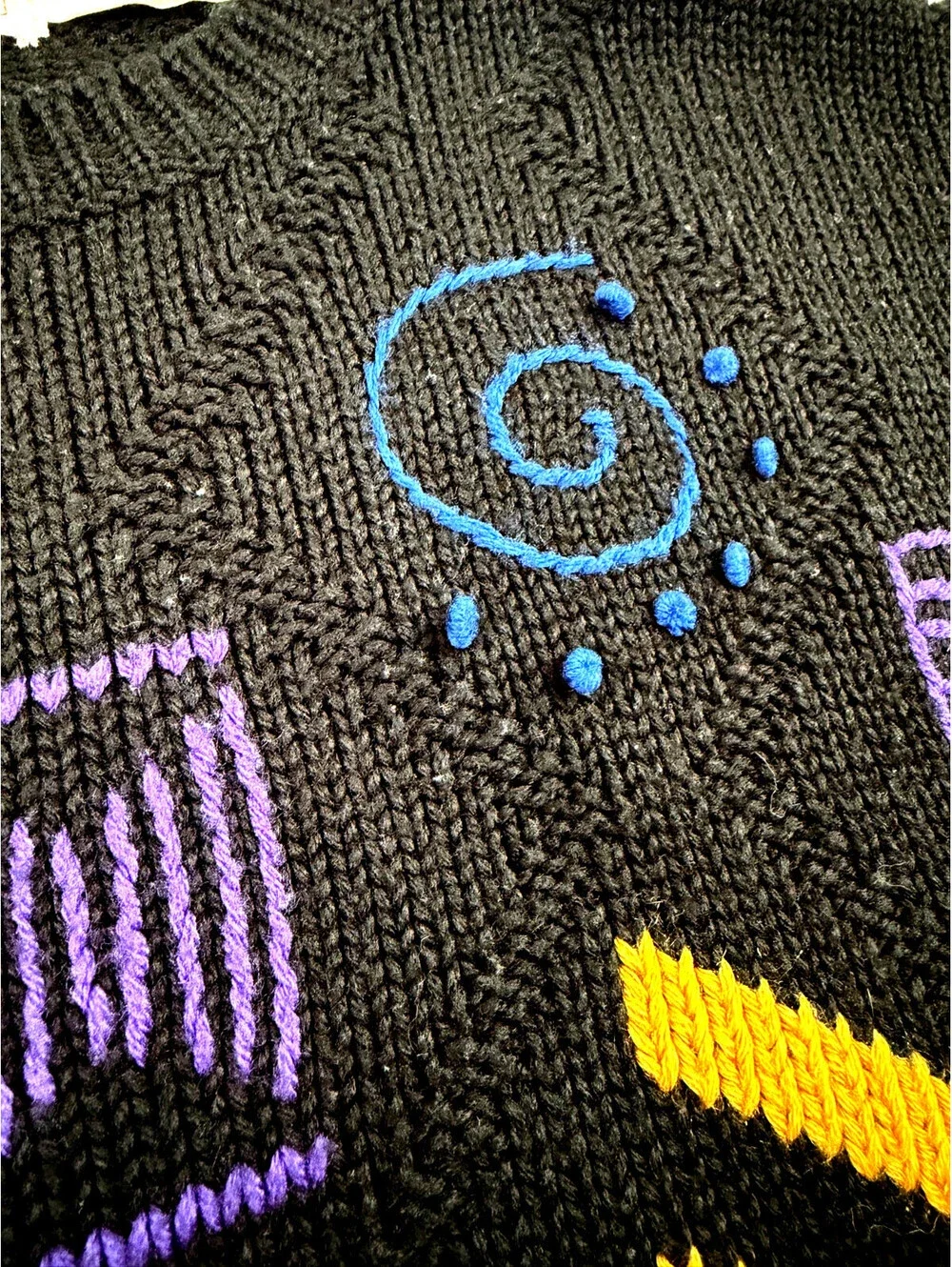 Vintage Abstract Geometric Black Raised Knit Sweater Size M The Import Workshop